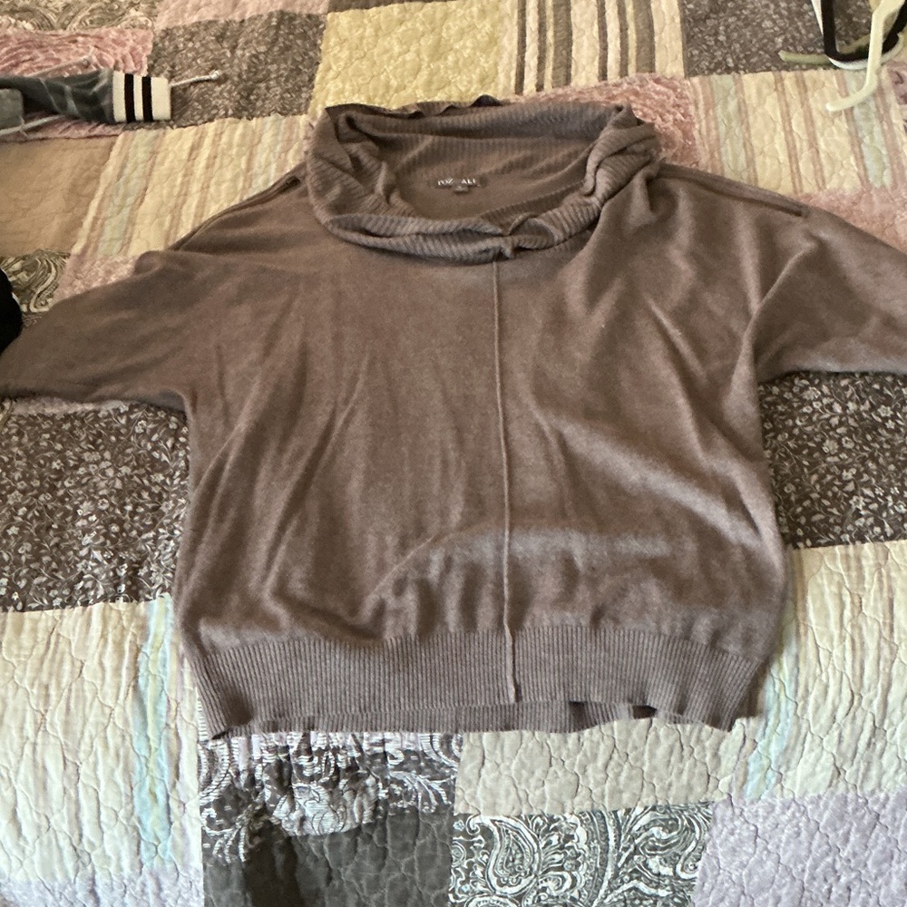 Roz & Ali Cowl Neck Sweater in Taupe